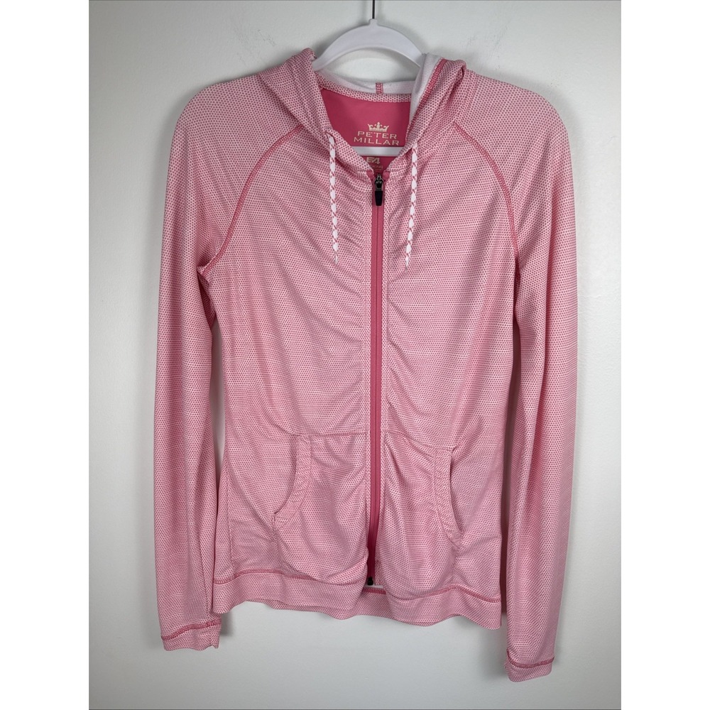 Peter Millar Pink Micro Dot Performance 50+UPF Protection Zip Up Hoodie Jacket S